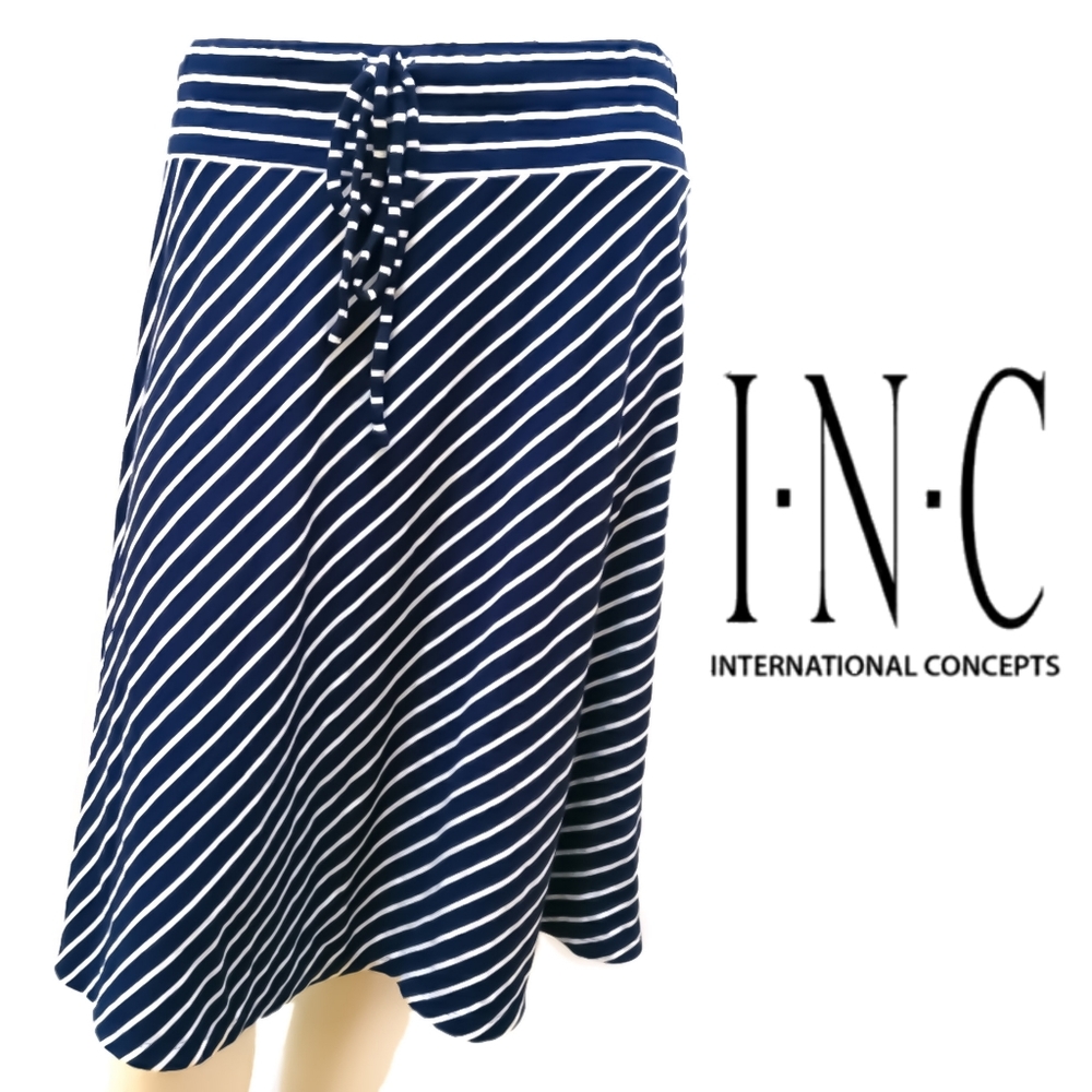 DONATED 🔖INC Navy Blue & White Striped Drawstring Skirt